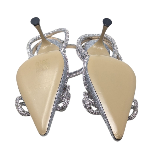 NIB MACH & MACH Double Bow Crystal Glittered Silver Pointed Toe Pump Size 38.5 - Picture 13 of 16